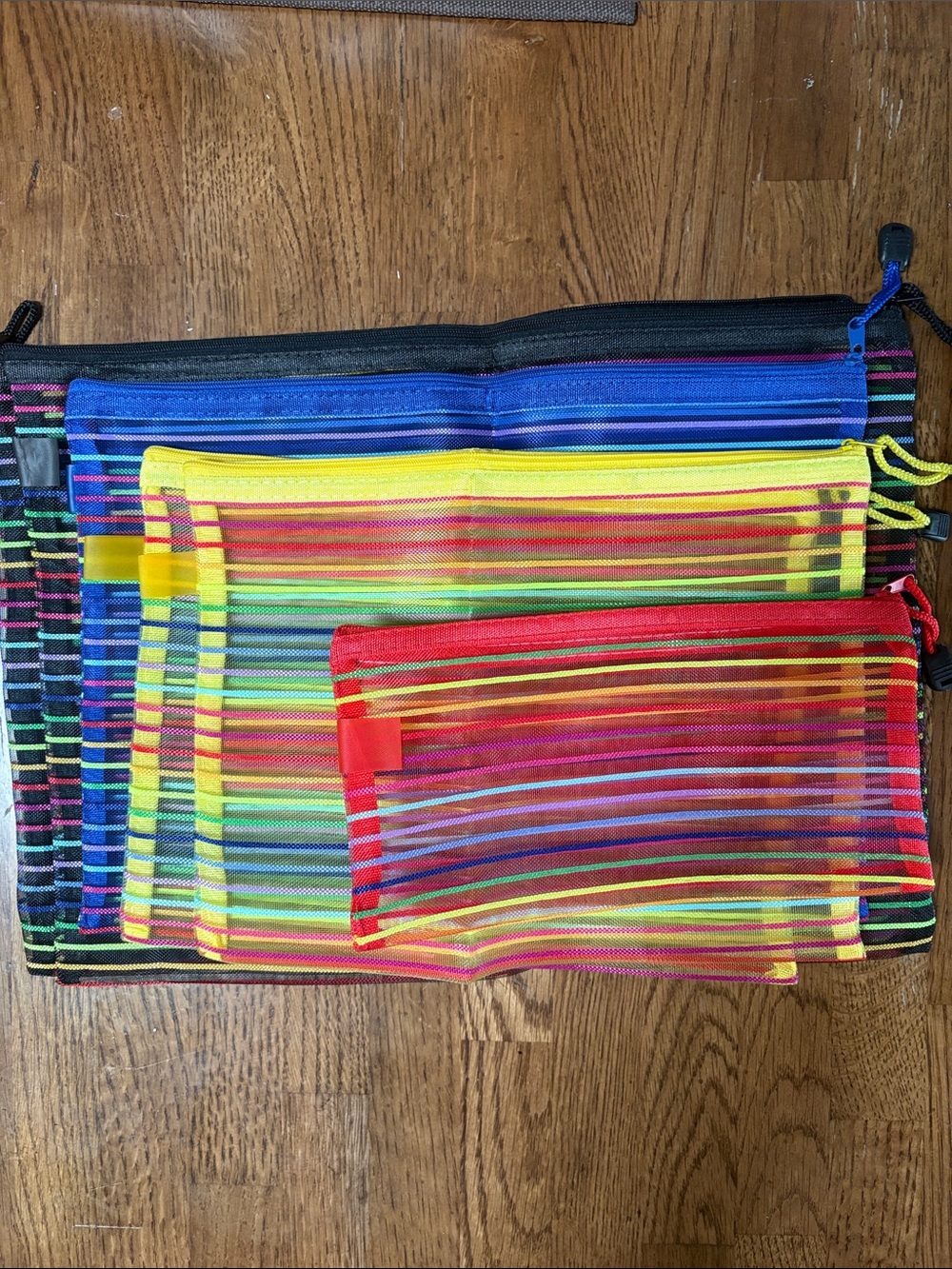 Multicolor Striped Mesh Cosmetic 6 Pouch Set - Vibrant Travel Organizers
